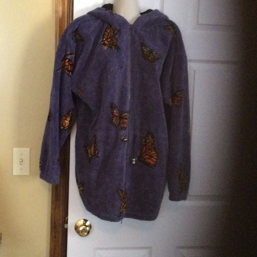 Purple Butterfly Print Hooded Jacket